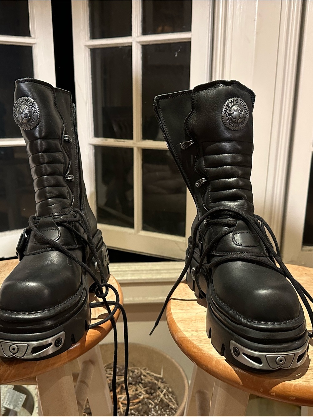 Black Platform Moto Combat Boots with Chunky Lug Sole - Picture 7 of 9